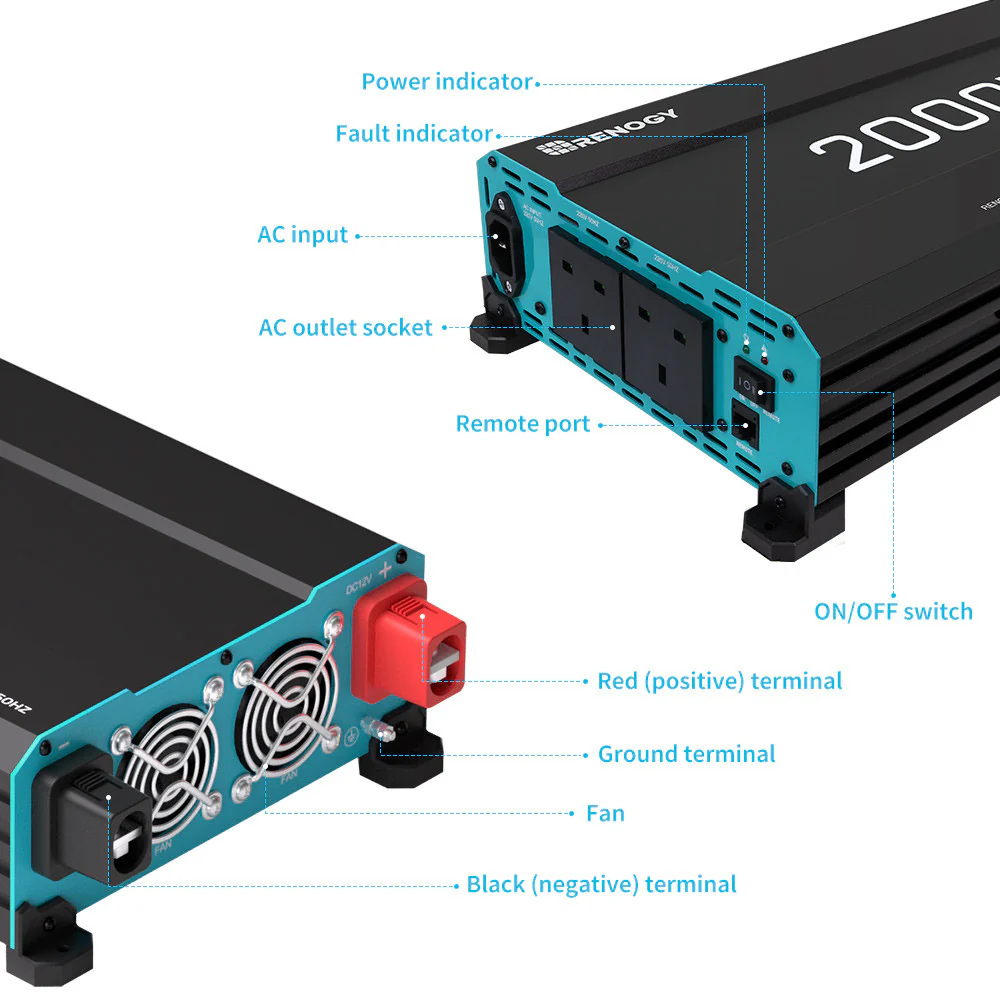 2000W Pure Sine Wave Inverter 12V to 230V with UPS Backup - Image 9