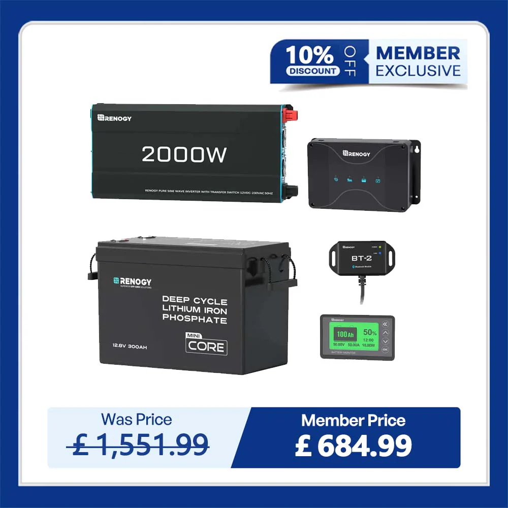3.84kWh Motorhome Power Kit | 300Ah LiFePO4 Battery, 2000W Inverter